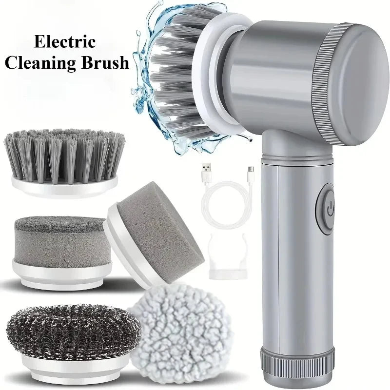 Electric Cordless Spin Scrubber with 5 Replaceable Brush Heads