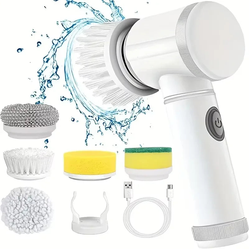 Electric Cordless Spin Scrubber with 5 Replaceable Brush Heads