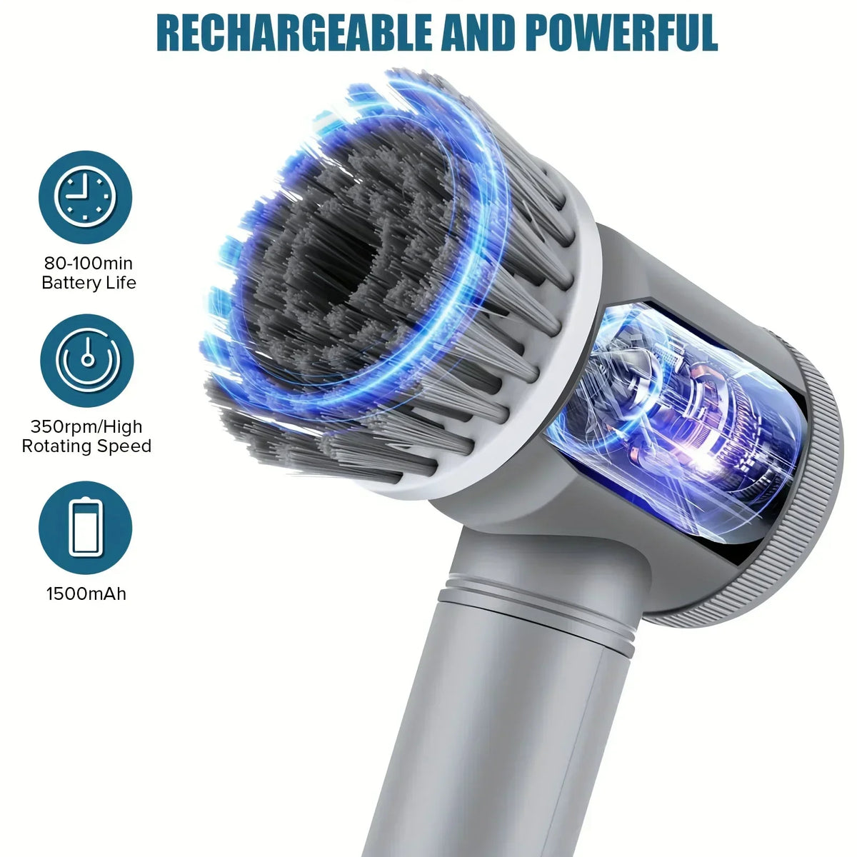 Electric Cordless Spin Scrubber with 5 Replaceable Brush Heads